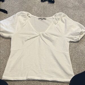 LOFT White Waffle Puff Sleeve Top